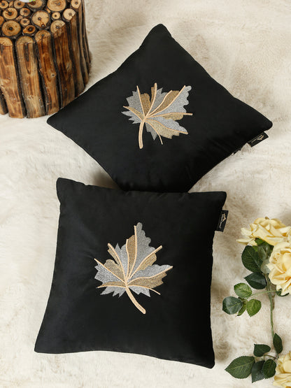 Soft Velvet Leaf Pattern embroidered cushion covers 16 x 16 inch
