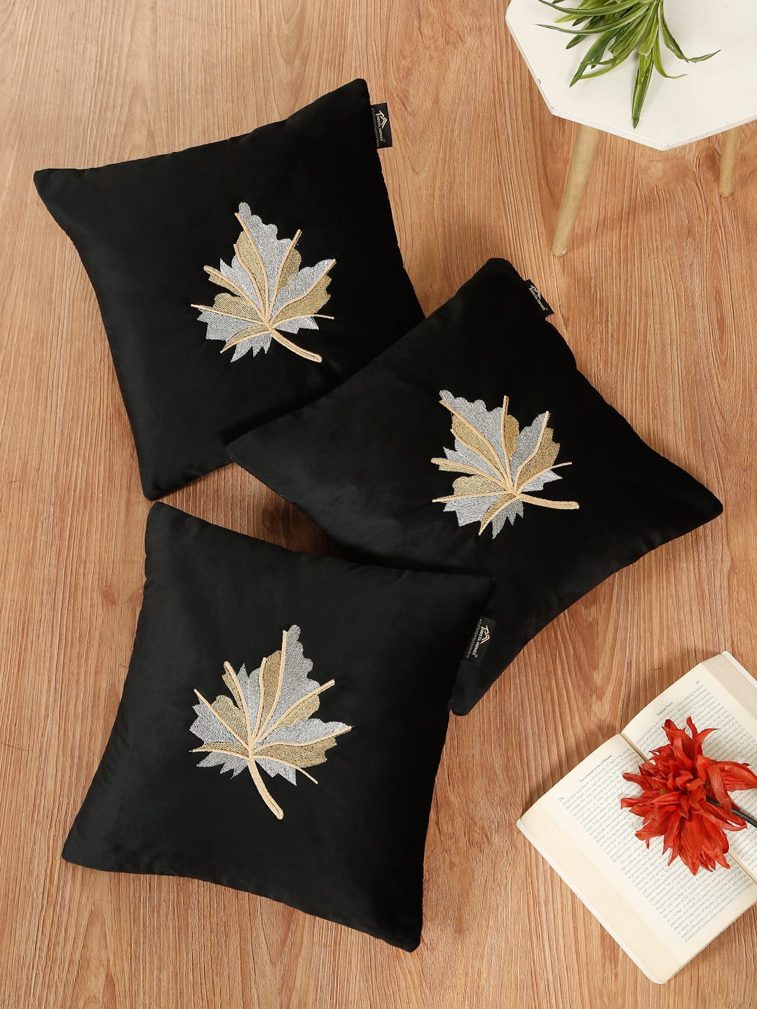 Soft Velvet Leaf Pattern embroidered cushion covers 16 x 16 inch