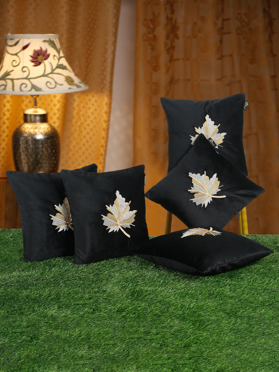 Soft Velvet Leaf Pattern embroidered cushion covers 16 x 16 inch