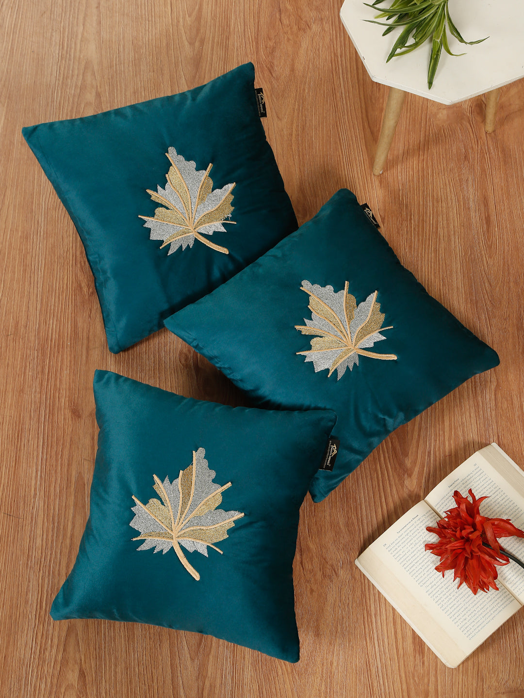 Soft Velvet Leaf Pattern embroidered cushion covers 16 x 16 inch