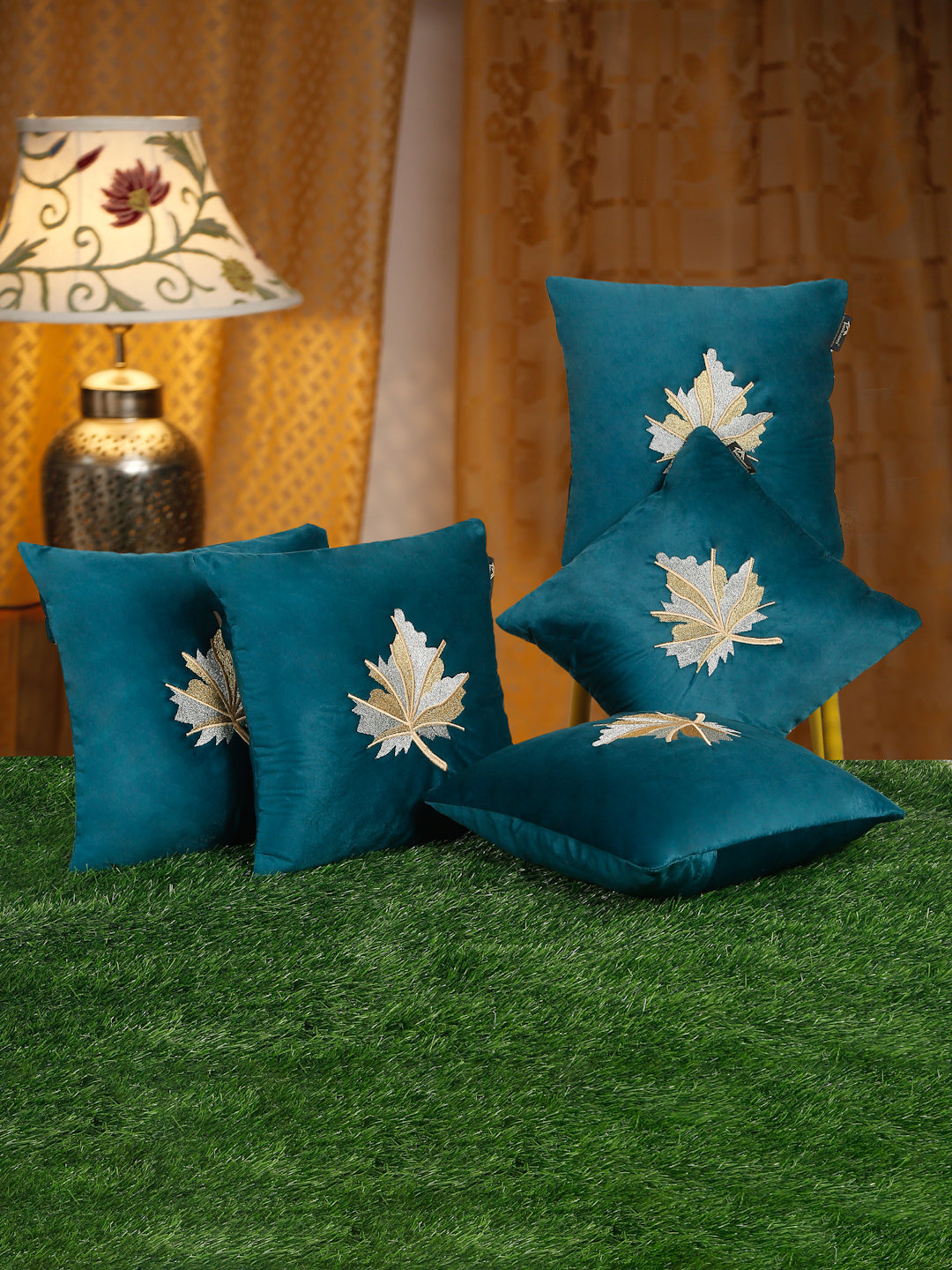 Soft Velvet Leaf Pattern embroidered cushion covers 16 x 16 inch