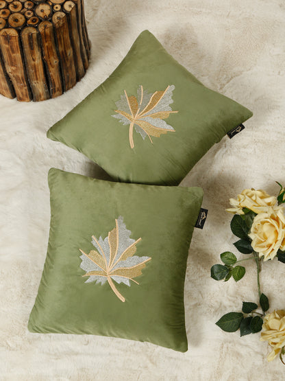 Soft Velvet Leaf Pattern embroidered cushion covers 16 x 16 inch