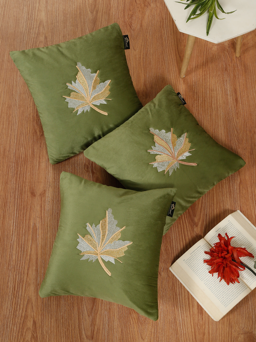 Soft Velvet Leaf Pattern embroidered cushion covers 16 x 16 inch