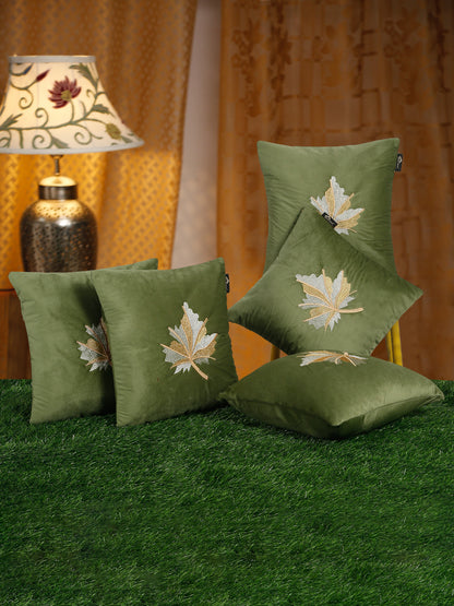 Soft Velvet Leaf Pattern embroidered cushion covers 16 x 16 inch