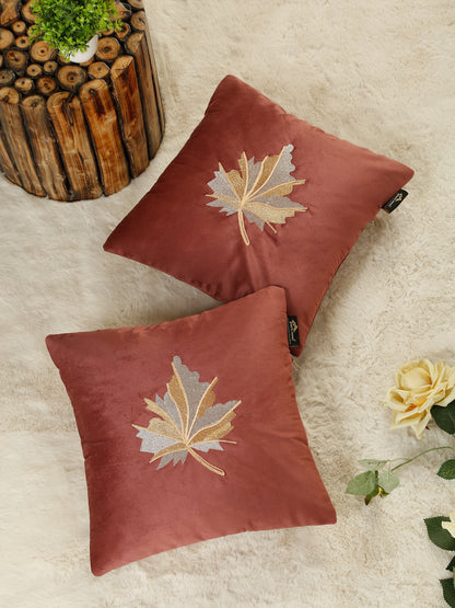 Soft Velvet Leaf Pattern embroidered cushion covers 16 x 16 inch