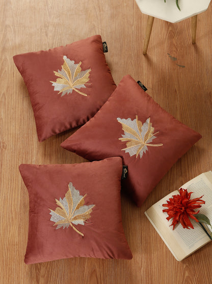 Soft Velvet Leaf Pattern embroidered cushion covers 16 x 16 inch