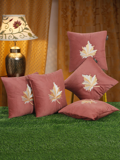 Soft Velvet Leaf Pattern embroidered cushion covers 16 x 16 inch