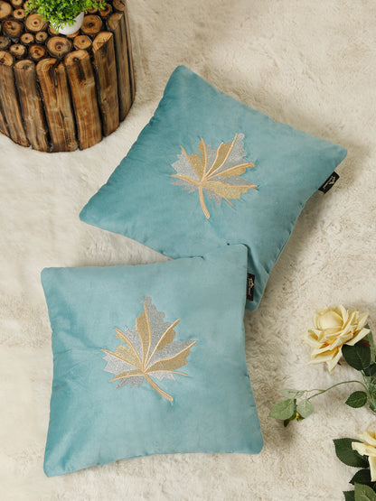 Soft Velvet Leaf Pattern embroidered cushion covers 16 x 16 inch