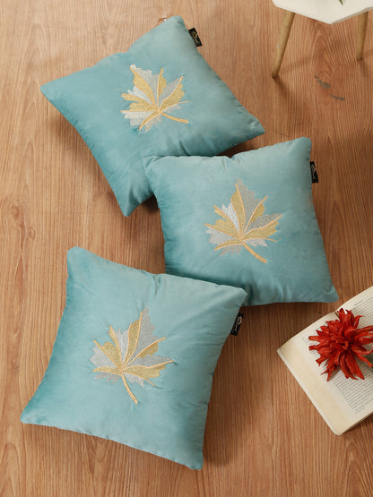 Soft Velvet Leaf Pattern embroidered cushion covers 16 x 16 inch