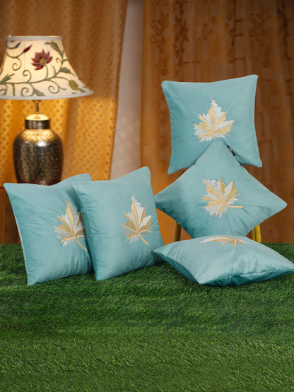 Soft Velvet Leaf Pattern embroidered cushion covers 16 x 16 inch