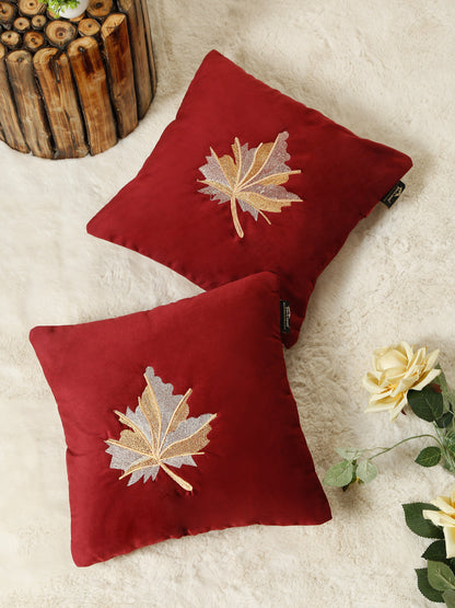 Soft Velvet Leaf Pattern embroidered cushion covers 16 x 16 inch