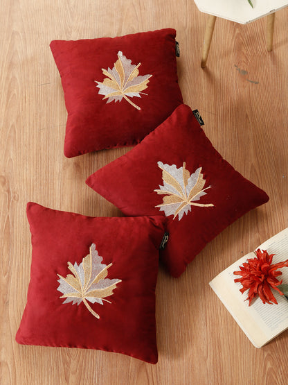 Soft Velvet Leaf Pattern embroidered cushion covers 16 x 16 inch