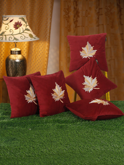 Soft Velvet Leaf Pattern embroidered cushion covers 16 x 16 inch