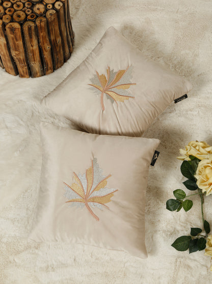 Soft Velvet Leaf Pattern embroidered cushion covers 16 x 16 inch