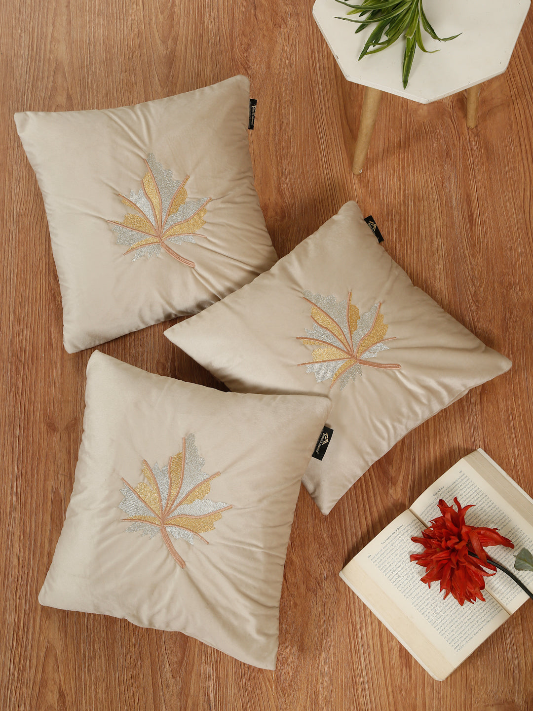 Soft Velvet Leaf Pattern embroidered cushion covers 16 x 16 inch