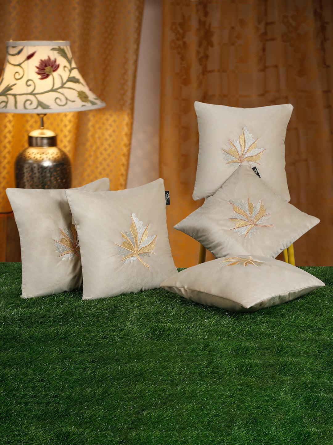 Soft Velvet Leaf Pattern embroidered cushion covers 16 x 16 inch