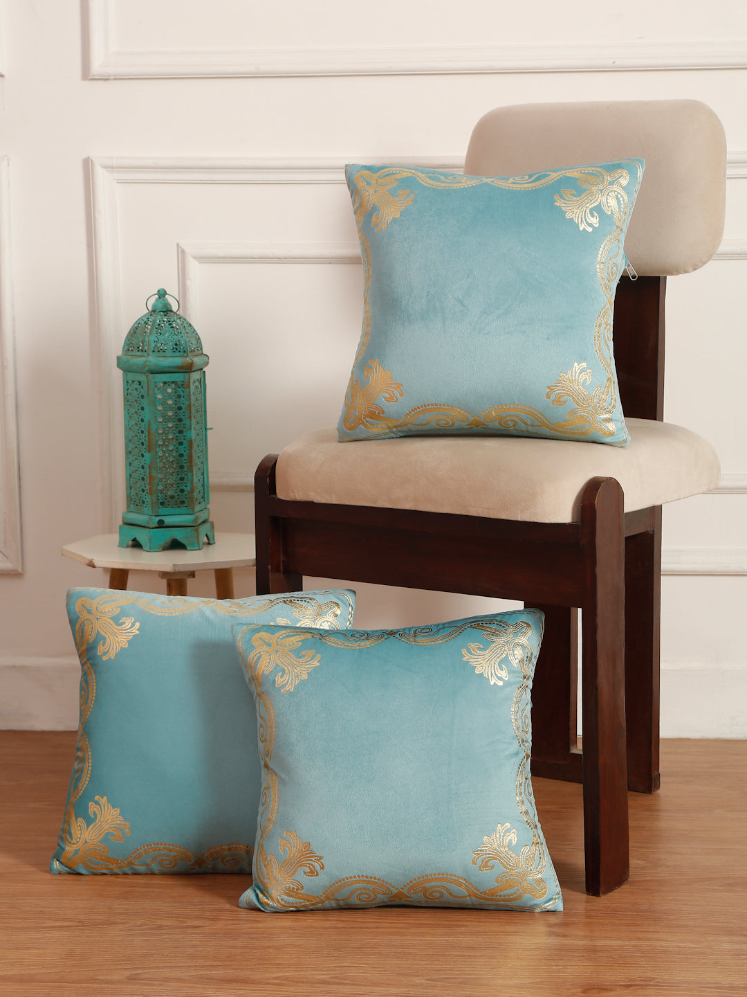 Soft Velvet Golden Foil Printed Cushion Covers ( 16 x 16 inch )