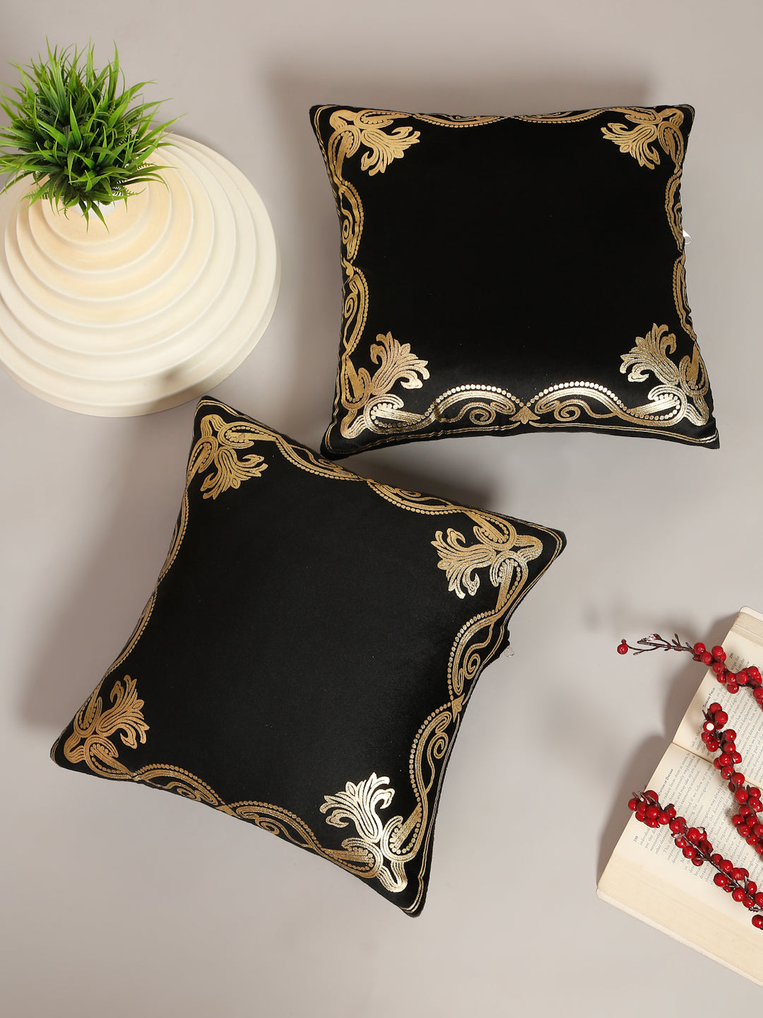 Soft Velvet Golden Foil Printed Cushion Covers ( 16 x 16 inch )