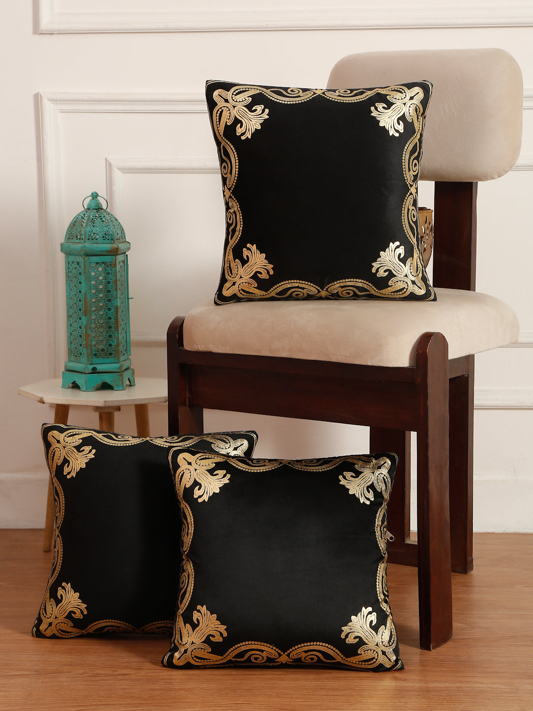 Soft Velvet Golden Foil Printed Cushion Covers ( 16 x 16 inch )