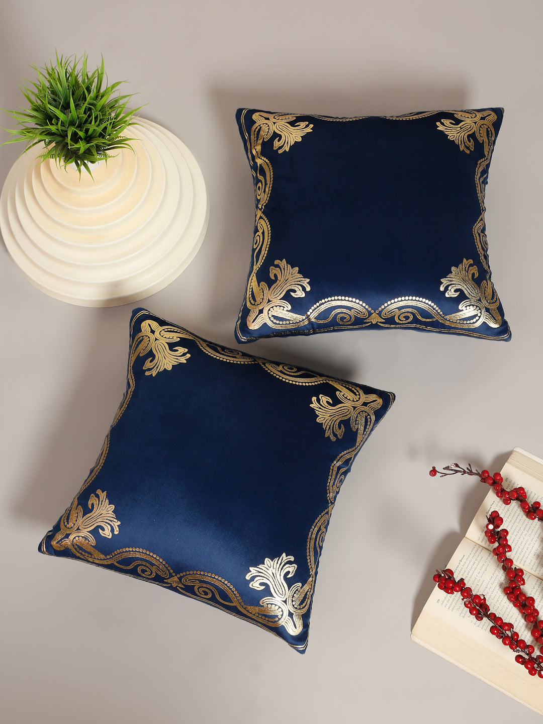 Soft Velvet Golden Foil Printed Cushion Covers ( 16 x 16 inch )