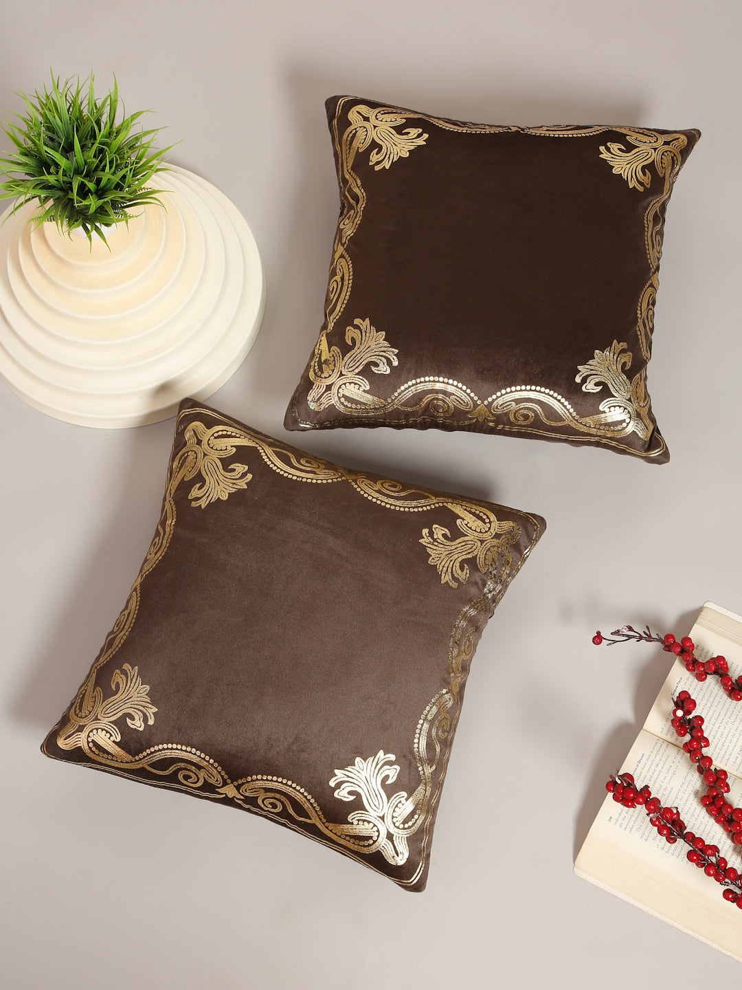 Soft Velvet Golden Foil Printed Cushion Covers ( 16 x 16 inch )
