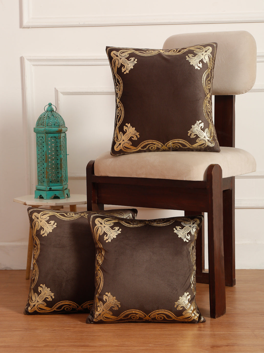 Soft Velvet Golden Foil Printed Cushion Covers ( 16 x 16 inch )