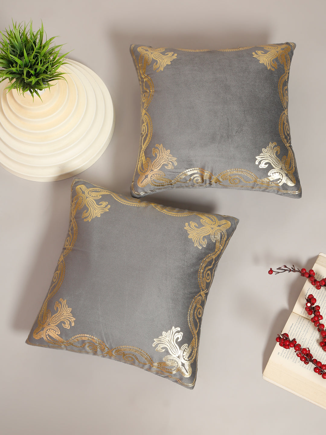 Soft Velvet Golden Foil Printed Cushion Covers ( 16 x 16 inch )