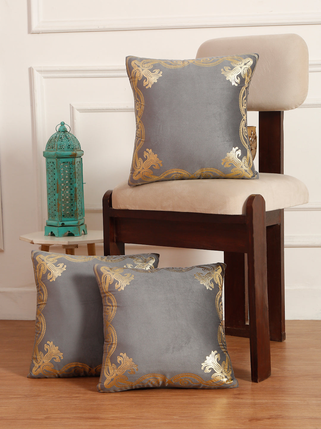 Soft Velvet Golden Foil Printed Cushion Covers ( 16 x 16 inch )