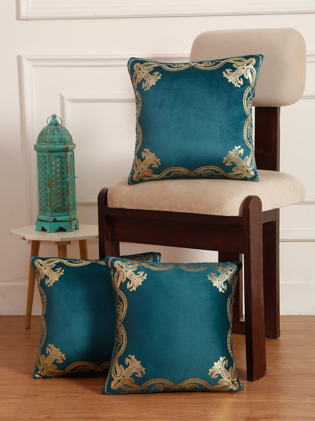 Soft Velvet Golden Foil Printed Cushion Covers ( 16 x 16 inch )