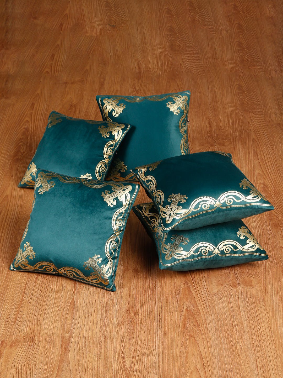 Soft Velvet Golden Foil Printed Cushion Covers ( 16 x 16 inch )