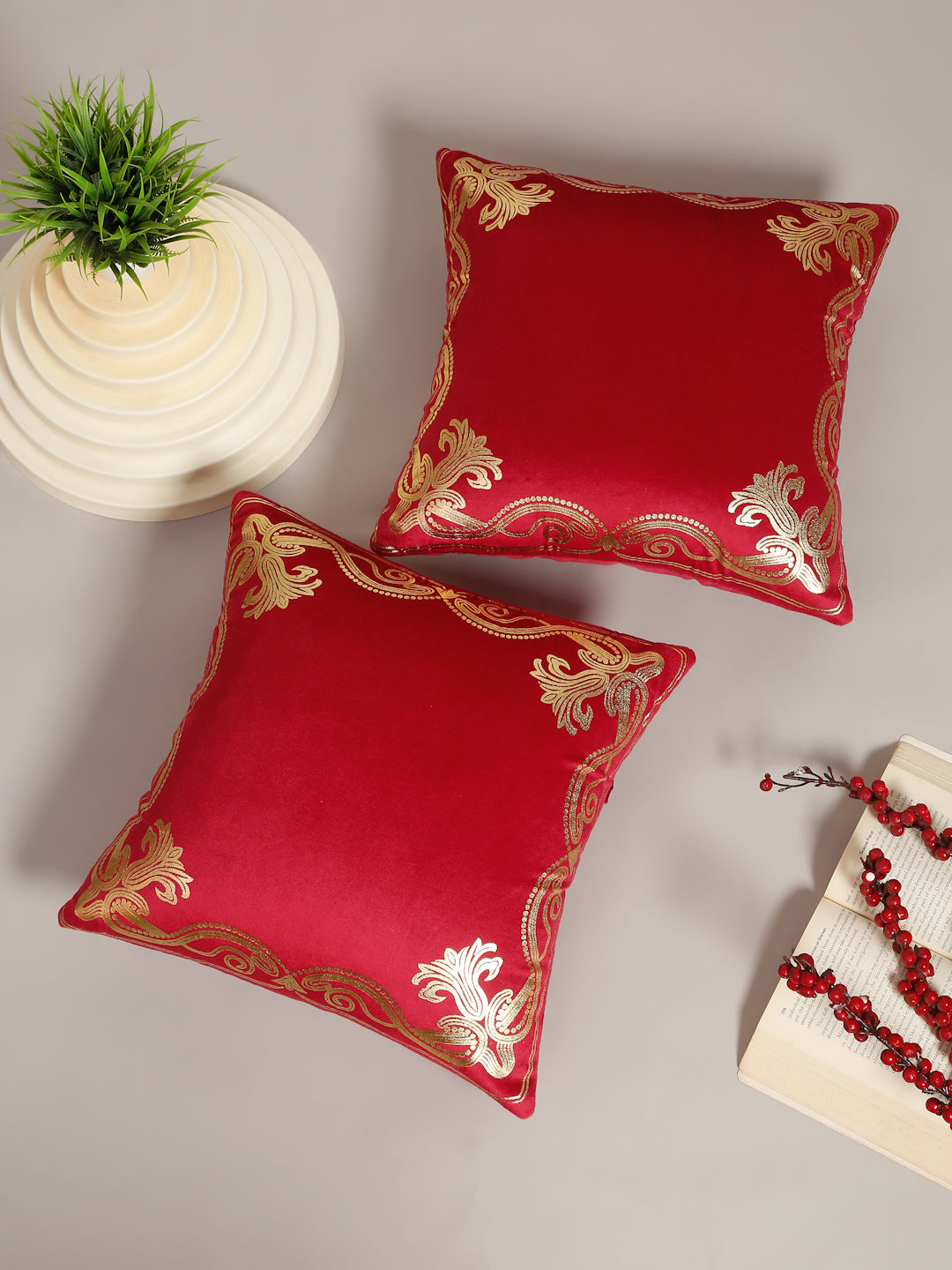 Soft Velvet Golden Foil Printed Cushion Covers ( 16 x 16 inch )