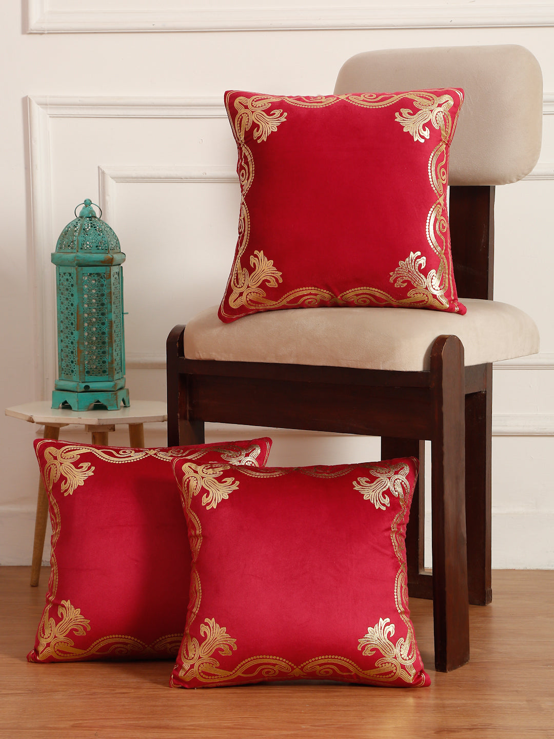Soft Velvet Golden Foil Printed Cushion Covers ( 16 x 16 inch )