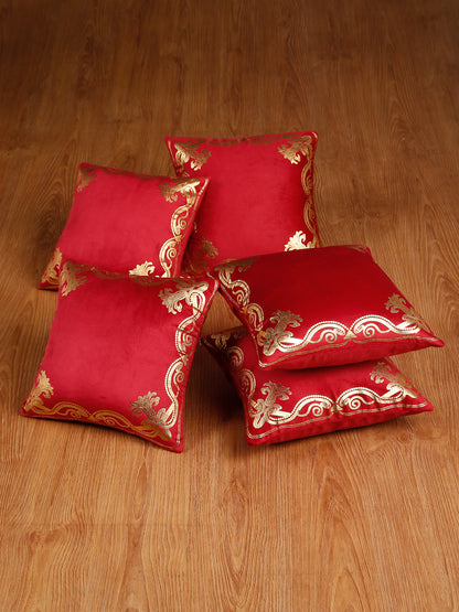 Soft Velvet Golden Foil Printed Cushion Covers ( 16 x 16 inch )