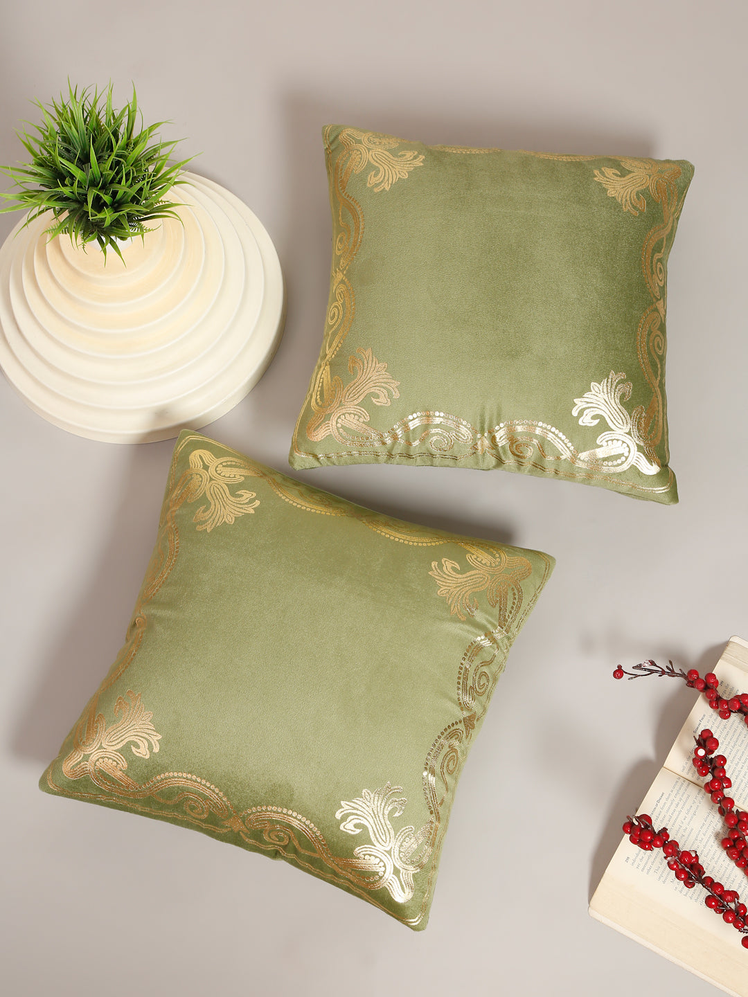 Soft Velvet Golden Foil Printed Cushion Covers ( 16 x 16 inch )
