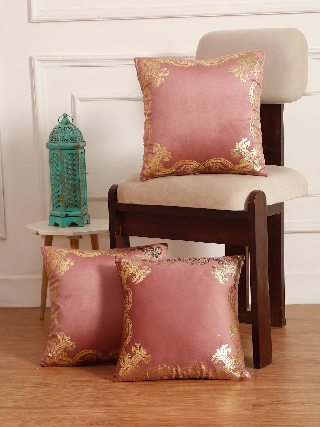 Soft Velvet Golden Foil Printed Cushion Covers ( 16 x 16 inch )
