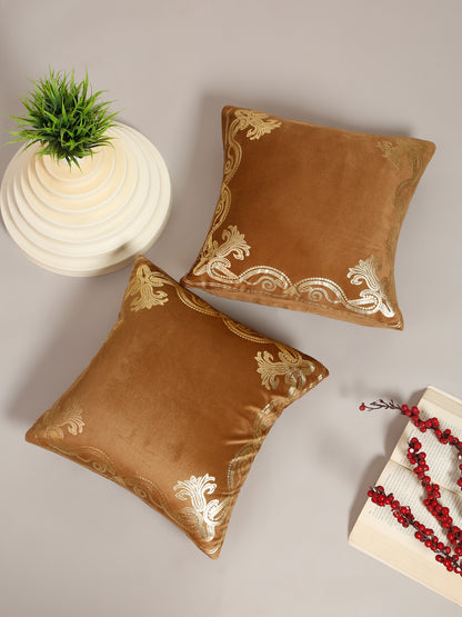 Soft Velvet Golden Foil Printed Cushion Covers ( 16 x 16 inch )