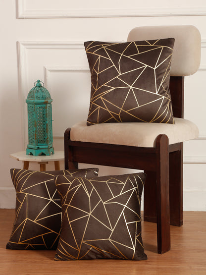 Soft Velvet Golden Foil Printed Cushion Covers ( 16 x 16 inch )