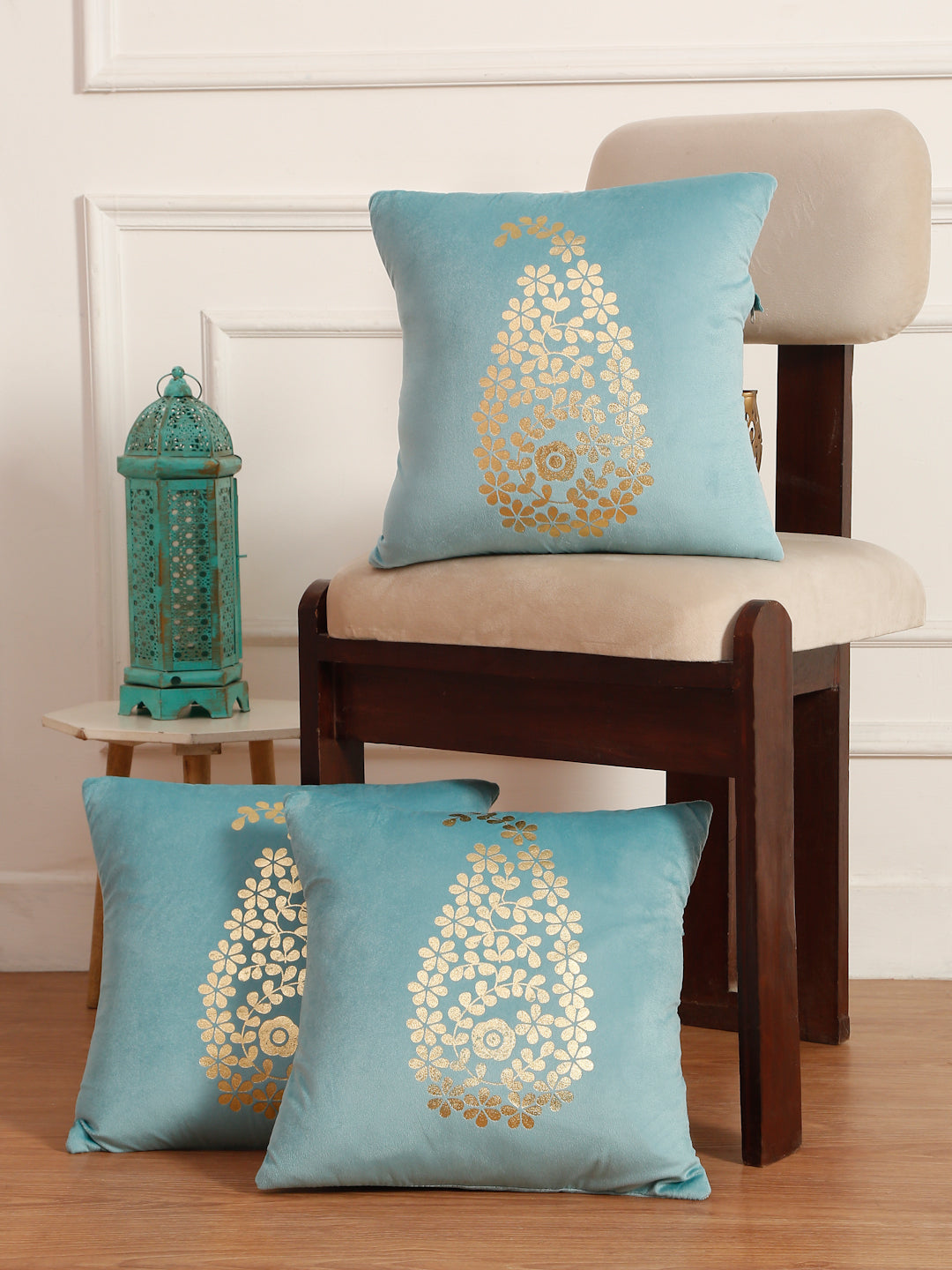 Soft Velvet Golden Foil Printed Cushion Covers ( 16 x 16 inch )