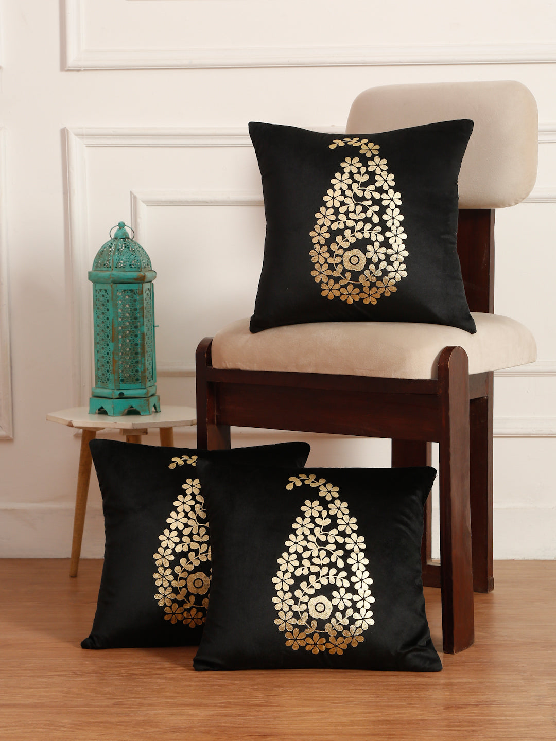 Soft Velvet Golden Foil Printed Cushion Covers ( 16 x 16 inch )