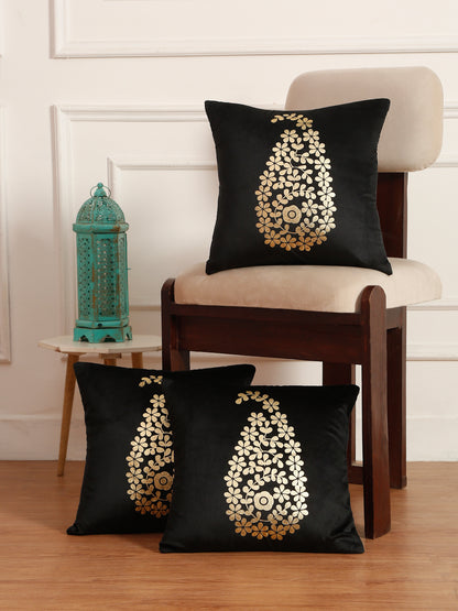 Soft Velvet Golden Foil Printed Cushion Covers ( 16 x 16 inch )