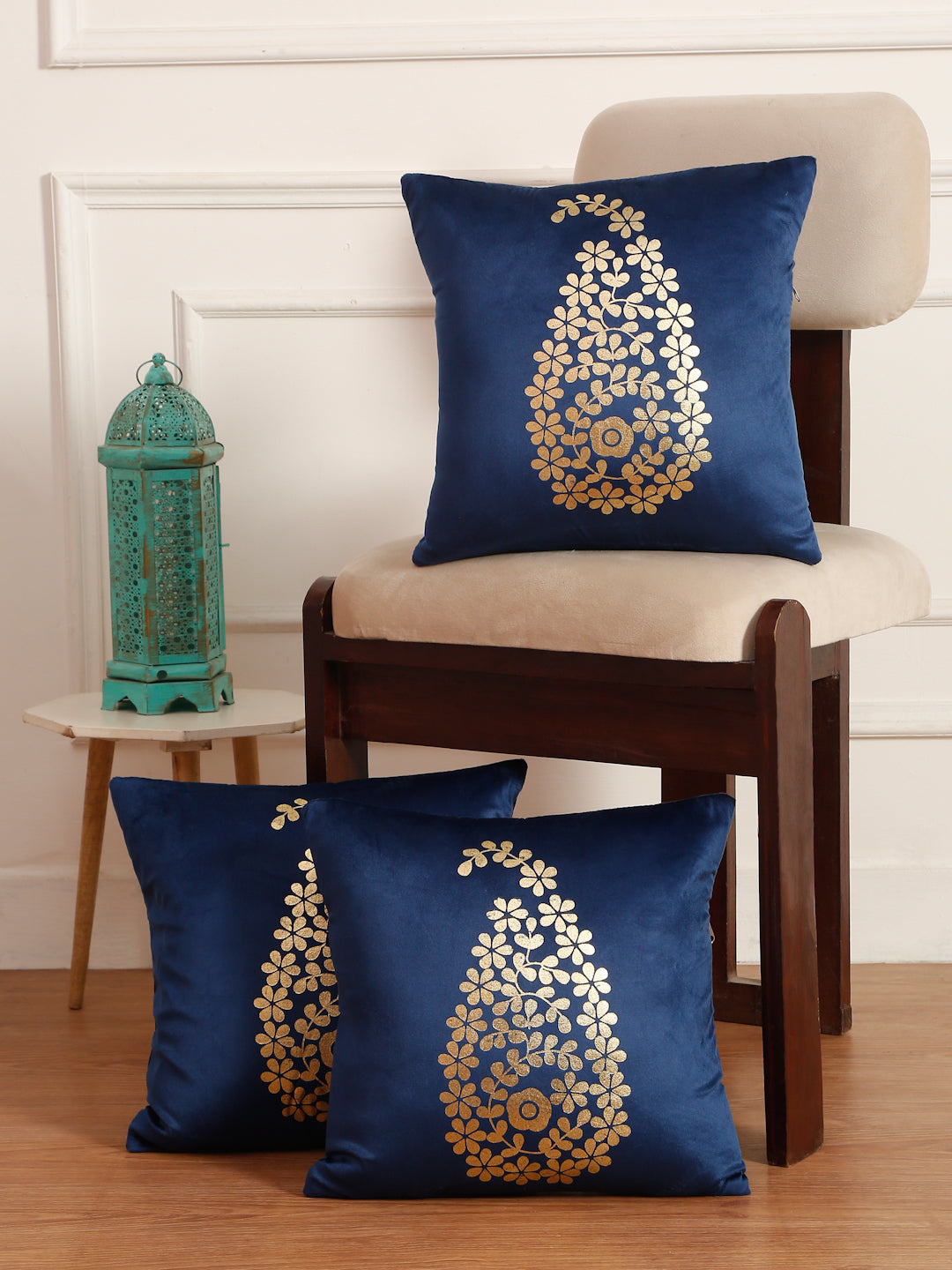 Soft Velvet Golden Foil Printed Cushion Covers ( 16 x 16 inch )