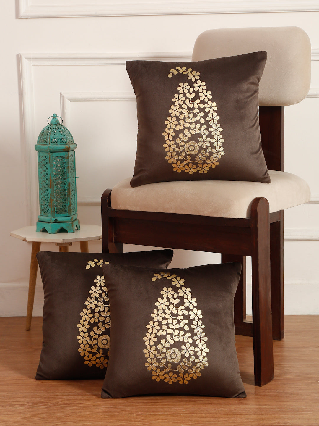 Soft Velvet Golden Foil Printed Cushion Covers ( 16 x 16 inch )