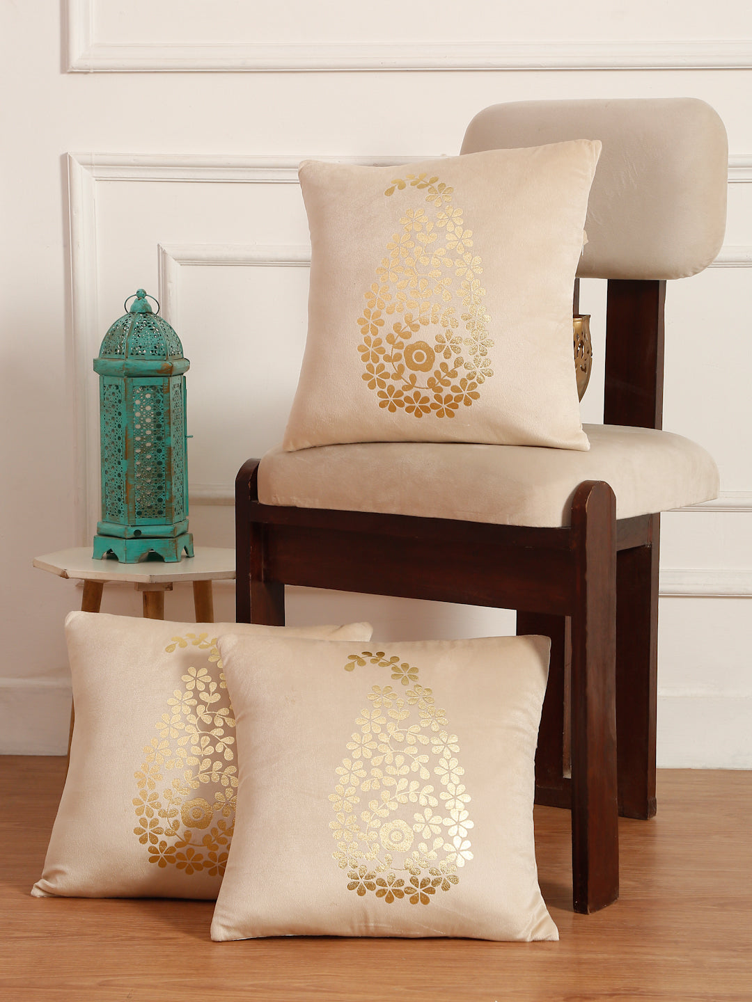 Soft Velvet Golden Foil Printed Cushion Covers ( 16 x 16 inch )