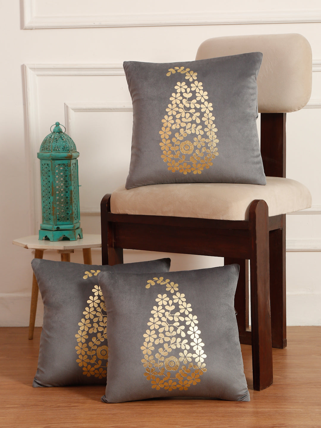 Soft Velvet Golden Foil Printed Cushion Covers ( 16 x 16 inch )