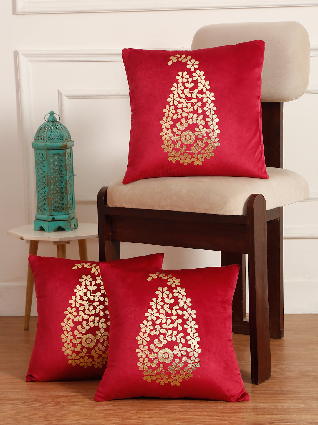 Soft Velvet Golden Foil Printed Cushion Covers ( 16 x 16 inch )