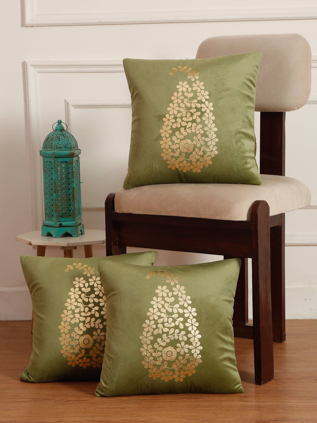 Soft Velvet Golden Foil Printed Cushion Covers ( 16 x 16 inch )