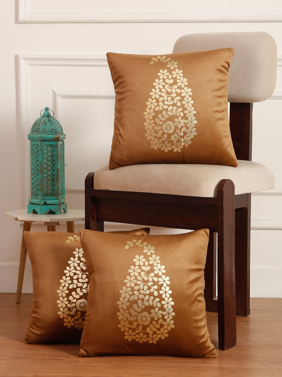 Soft Velvet Golden Foil Printed Cushion Covers ( 16 x 16 inch )