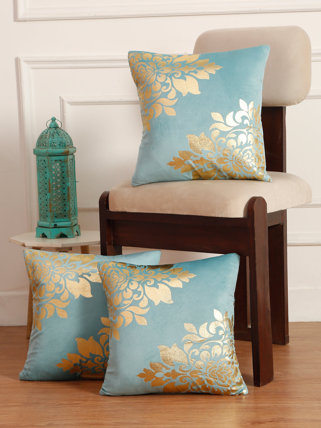 Soft Velvet Golden Foil Printed Cushion Covers ( 16 x 16 inch )