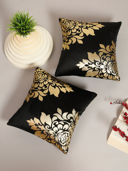 Soft Velvet Golden Foil Printed Cushion Covers ( 16 x 16 inch )