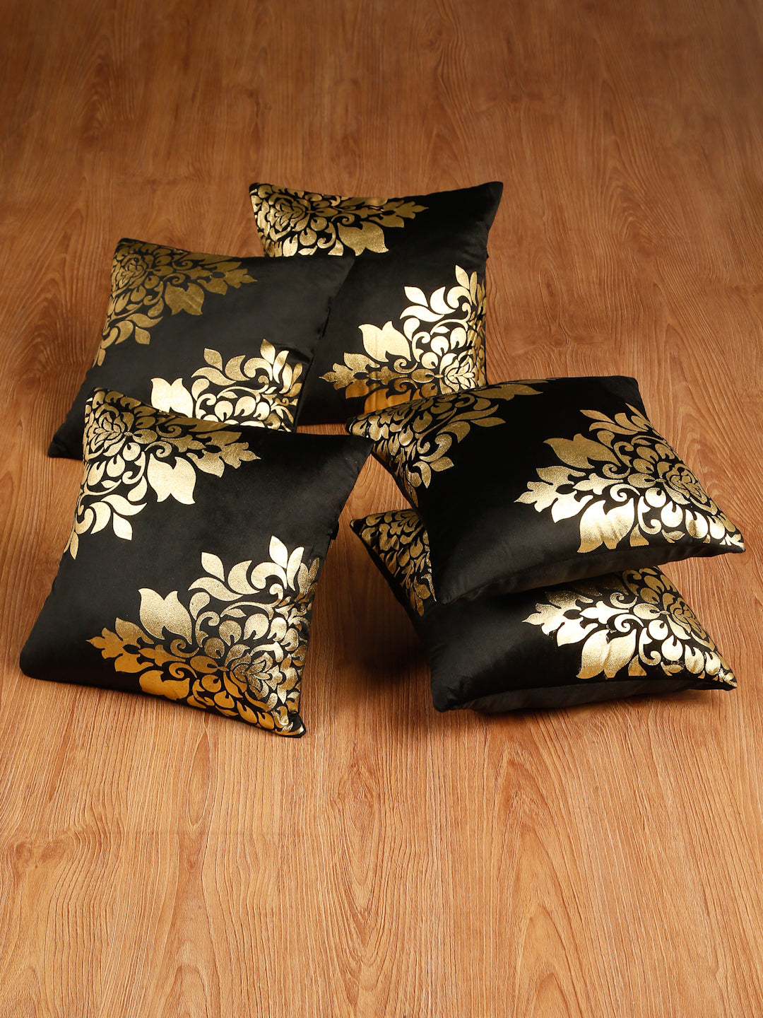 Soft Velvet Golden Foil Printed Cushion Covers ( 16 x 16 inch )